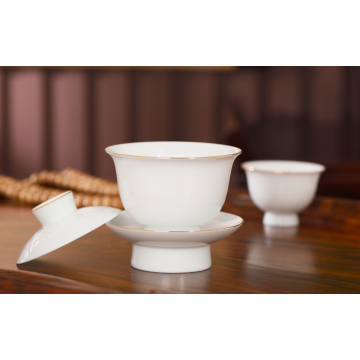 Pure white drawing gold gaiwan tea set